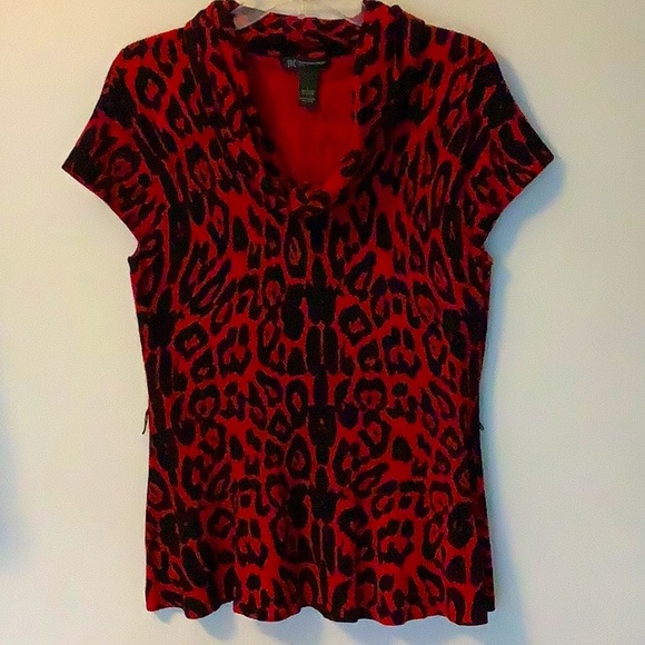INC Red/Black Animal Print Cap Sleeve Sweater (NWOT) - Picture 1 of 7